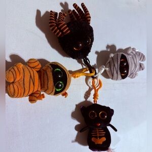 Ty Plush Spider Keychain with Black and Orange Stripes
